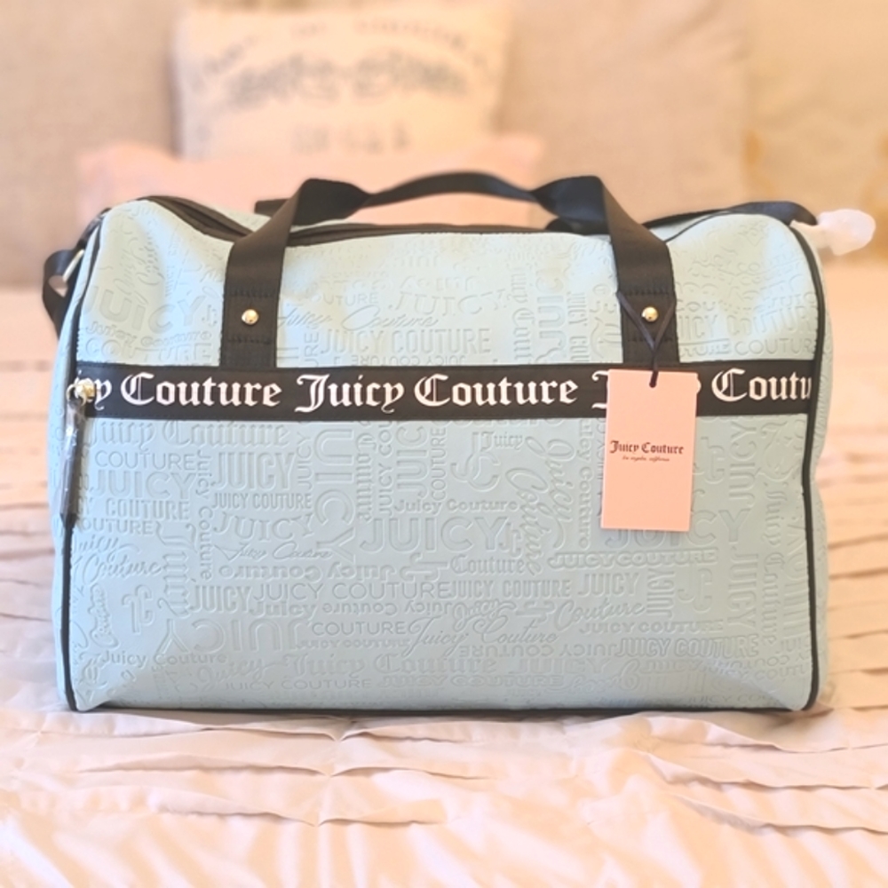 Juicy Couture Weekender Travel Bag in Robin's Egg Blue with Imprinted Logo